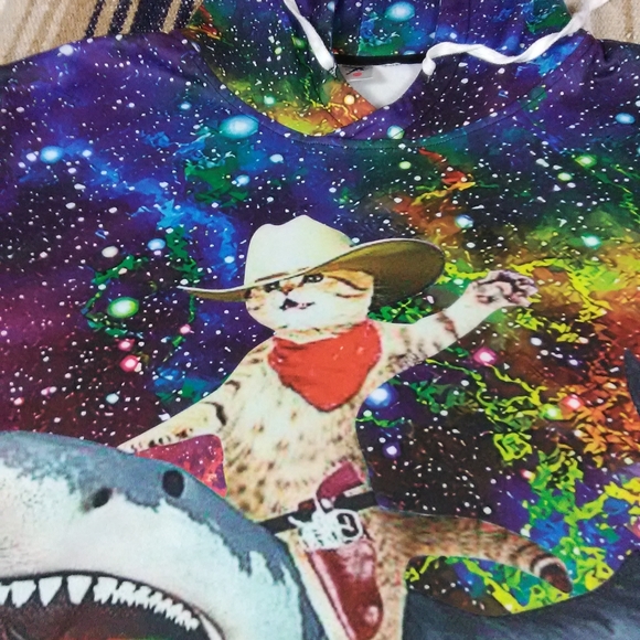 PULL OVER HOODIE CAT ALL OVER GRAPHICS ADULT 2XL - Picture 5 of 13